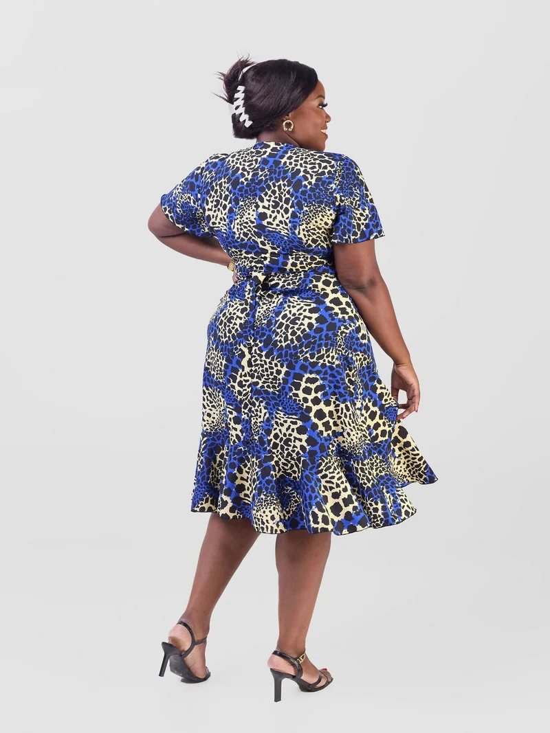 Lizola Waceera Wrap Dress - Yellow / Black / Blue