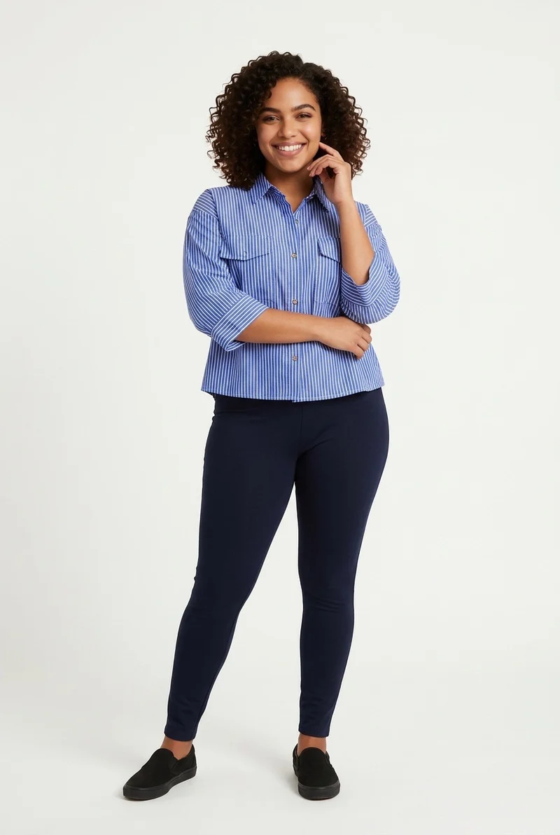 Stylish Sisters Classic Stripped Button Front Shirt - Blue & White