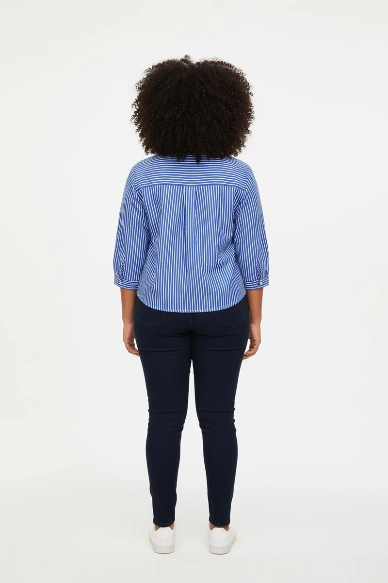 Stylish Sisters Classic Stripped Button Front Shirt - Blue & White