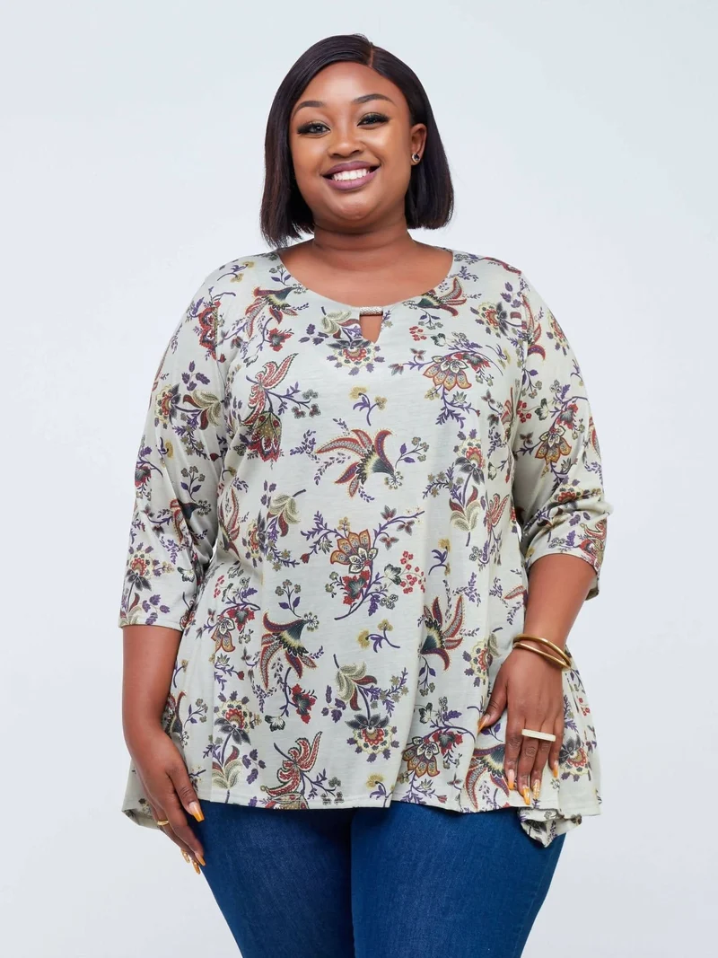 Lamazi Collections Floral Cotton Top - Green Print