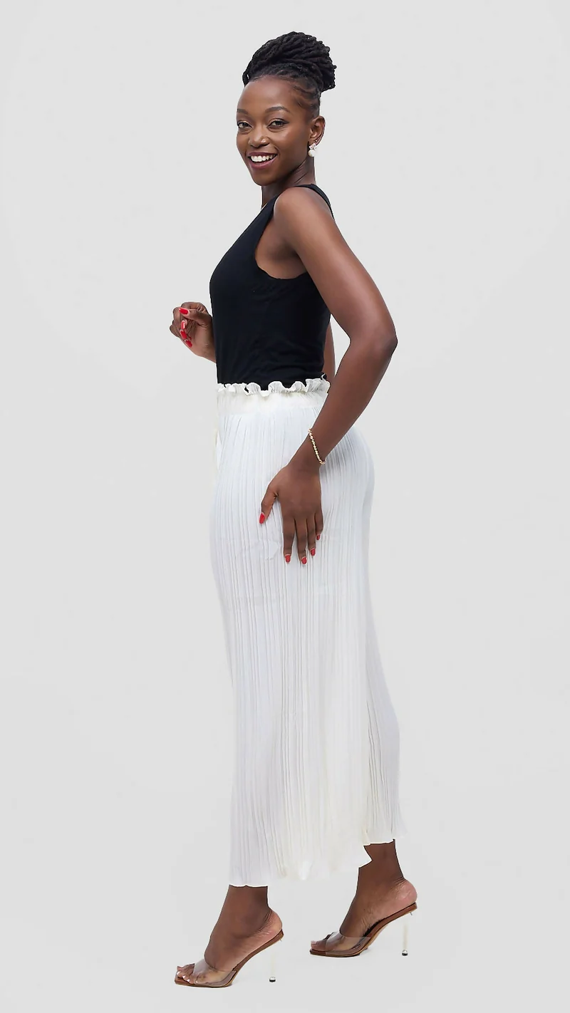 Hessed Long Loose Fit Pleated Culotte Pant - White