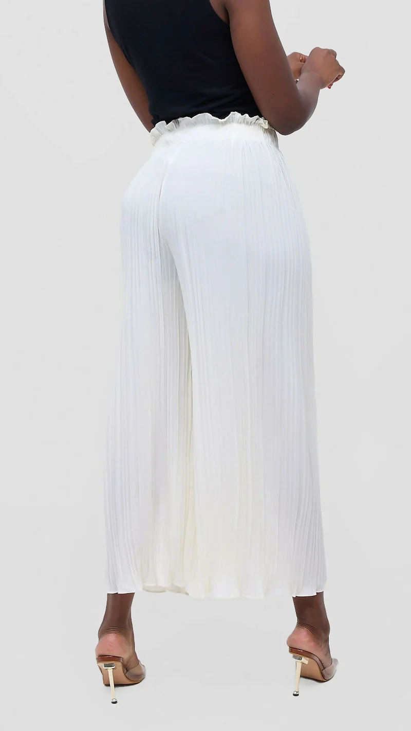 Hessed Long Loose Fit Pleated Culotte Pant - White