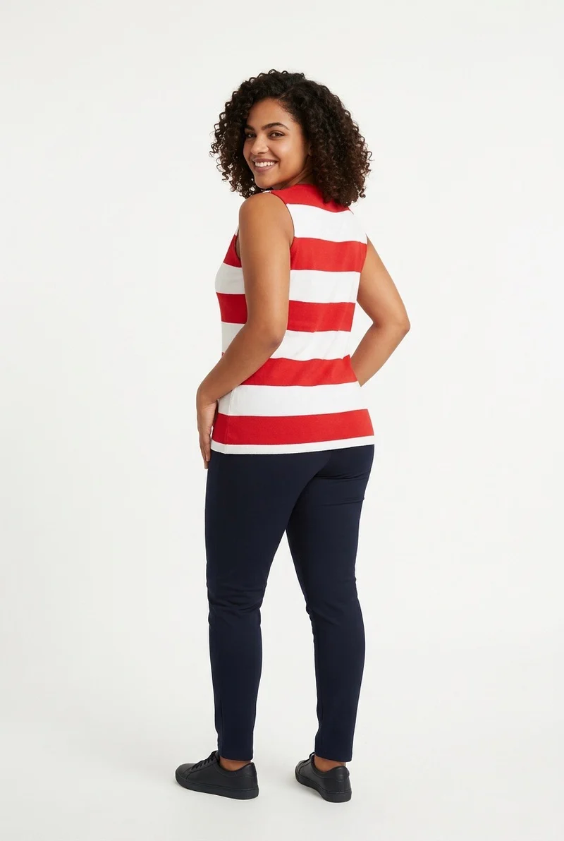 Stylish Sisters Fashion Sleeveless Striped Button-Down Vest - Red & White