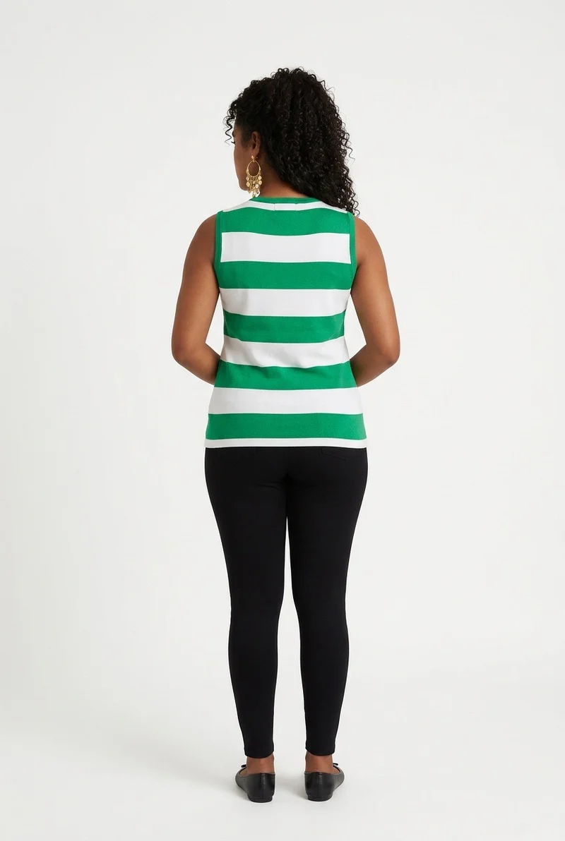 Stylish Sisters Fashion Sleeveless Striped Button-Down Vest - Green & White