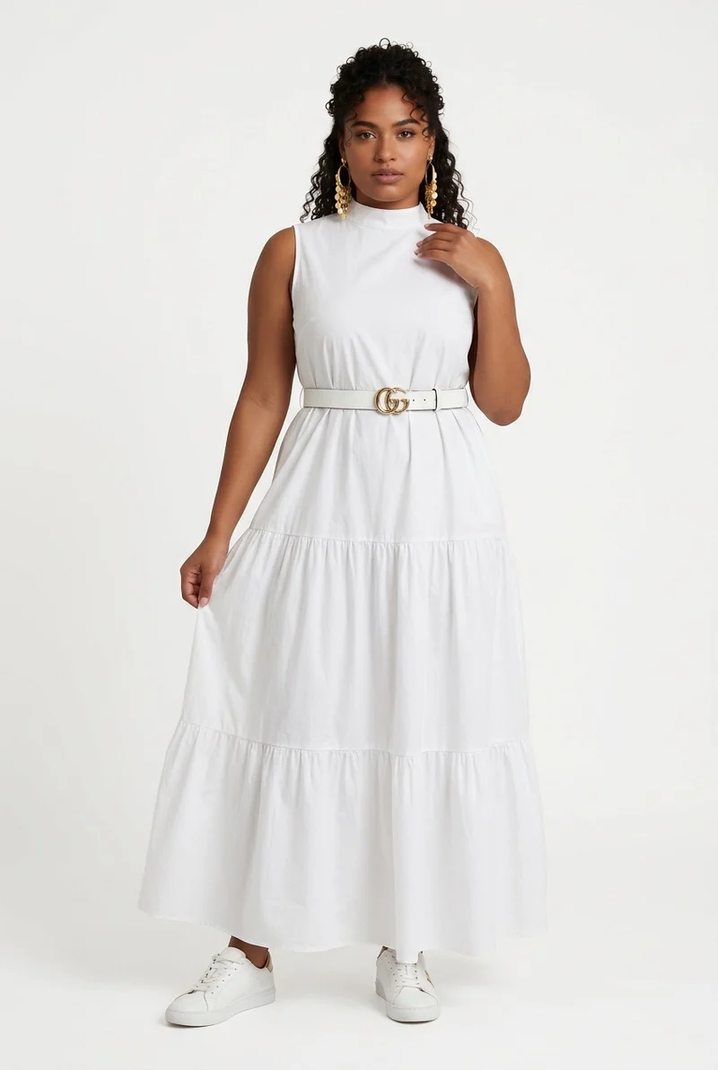 Stylish Sisters Sleeveless Tiered Maxi Dress - White