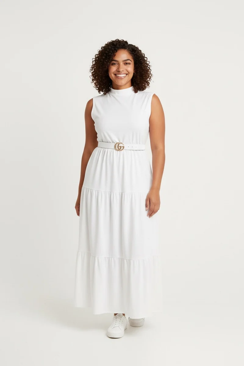 Stylish Sisters Sleeveless Tiered Maxi Dress - White