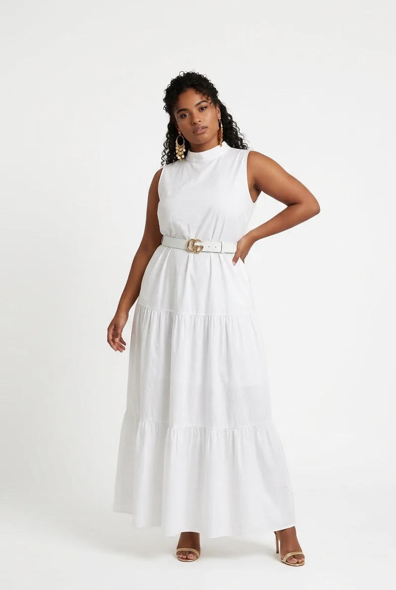 Stylish Sisters Sleeveless Tiered Maxi Dress - White