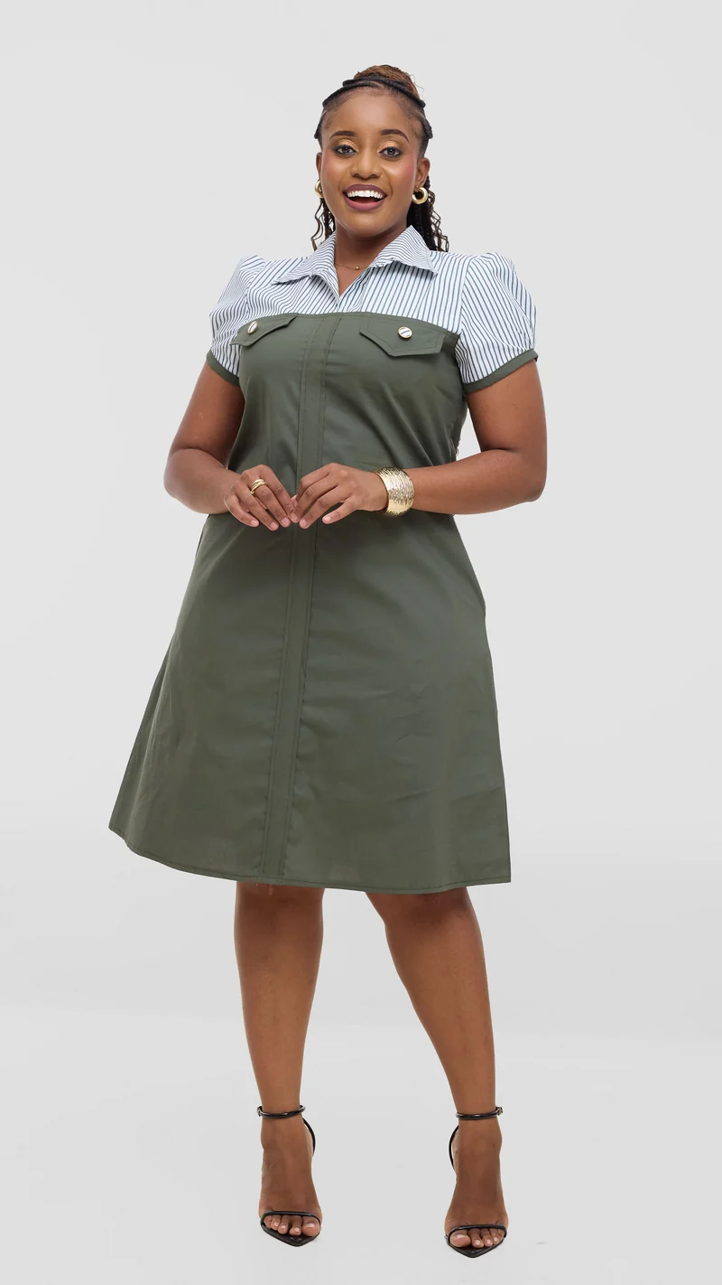 Jolly Fancy Wear Nuru Office Dress-Jungle Green
