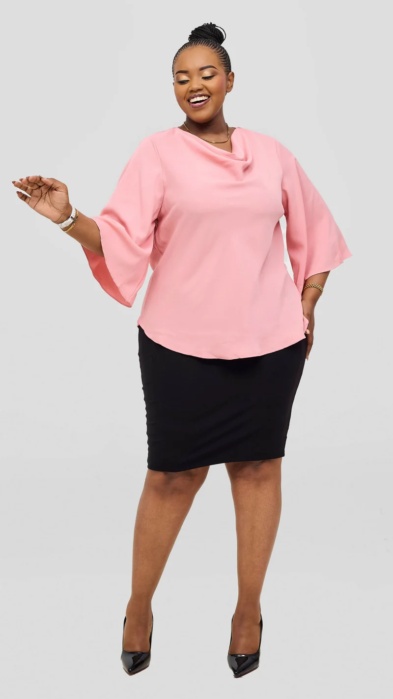 The Fashion Frenzy Blush Grace Flare Sleeve Top - Pink