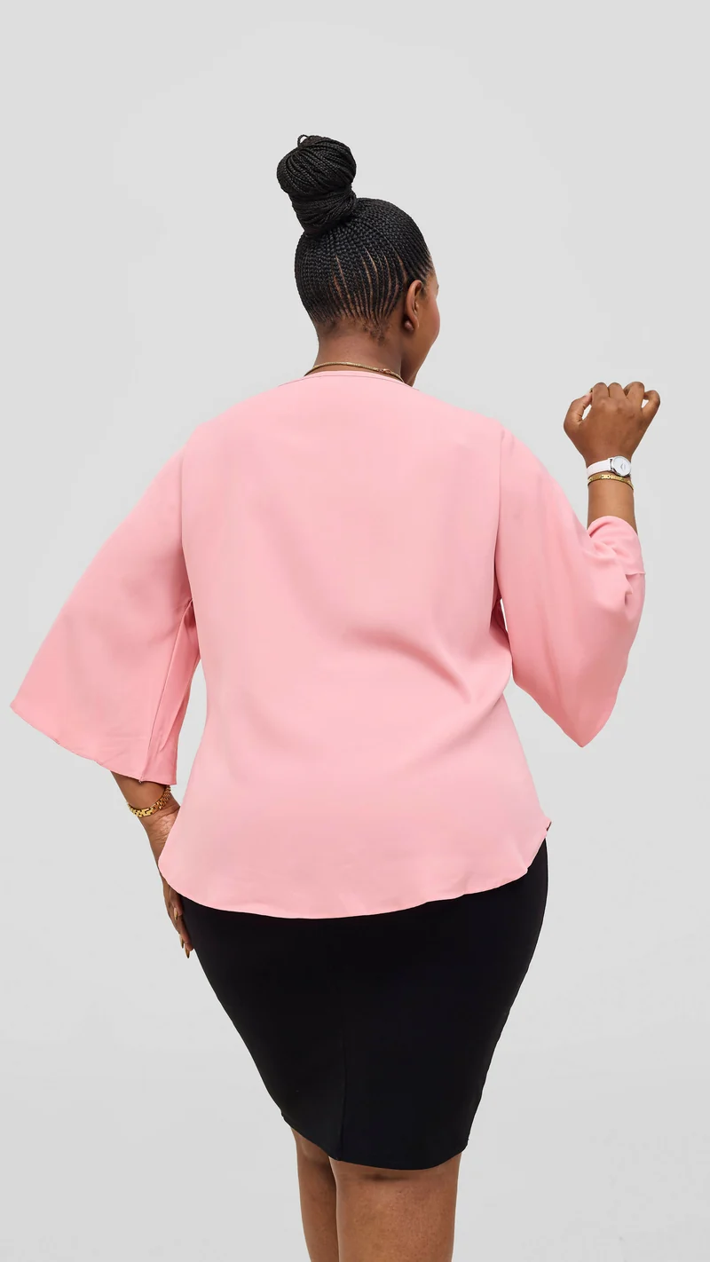 The Fashion Frenzy Blush Grace Flare Sleeve Top - Pink