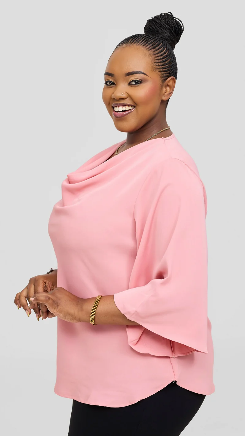 The Fashion Frenzy Blush Grace Flare Sleeve Top - Pink