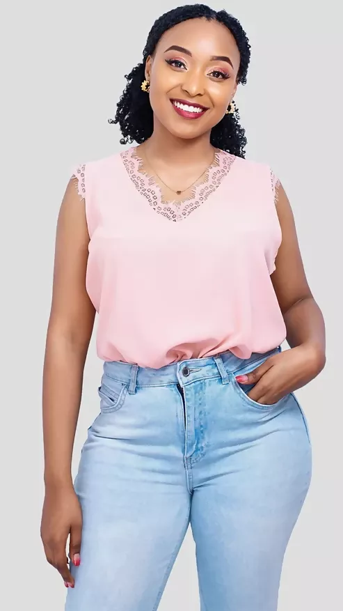The Fashion Frenzy Lace Trim Sleeveless Top - Pink