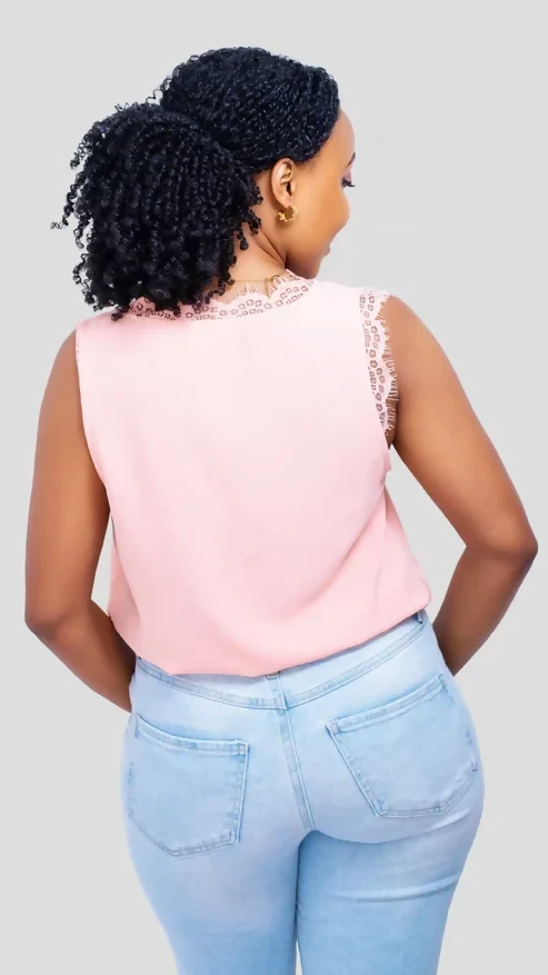 The Fashion Frenzy Lace Trim Sleeveless Top - Pink