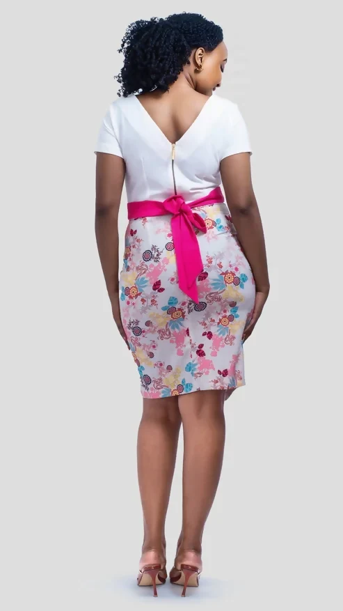 The Fashion Frenzy Bloom Belted Pencil Dress - Pink