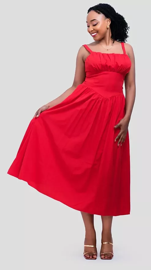 The Fashion Frenzy Scarlet Elegance Midi Skater Dress - Red