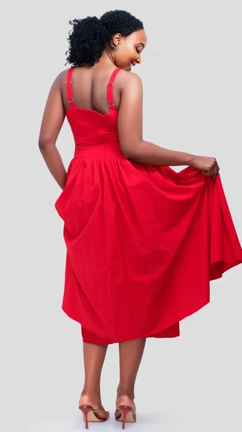 The Fashion Frenzy Scarlet Elegance Midi Skater Dress - Red
