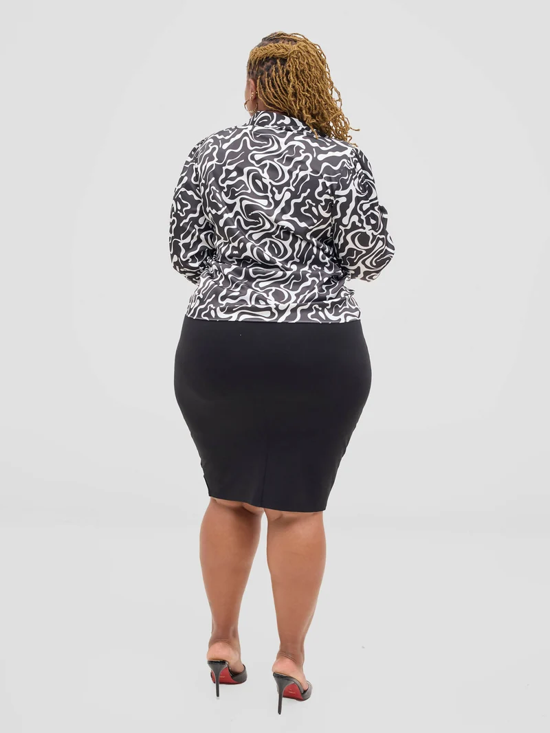 The Fashion Frenzy Reverse Marble Chic Blouse Top - Black