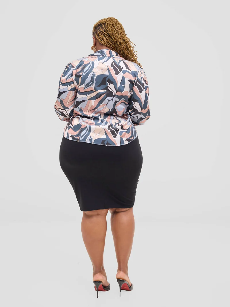 The Fashion Frenzy Muted Waves Satin Blouse Top - Multicolored