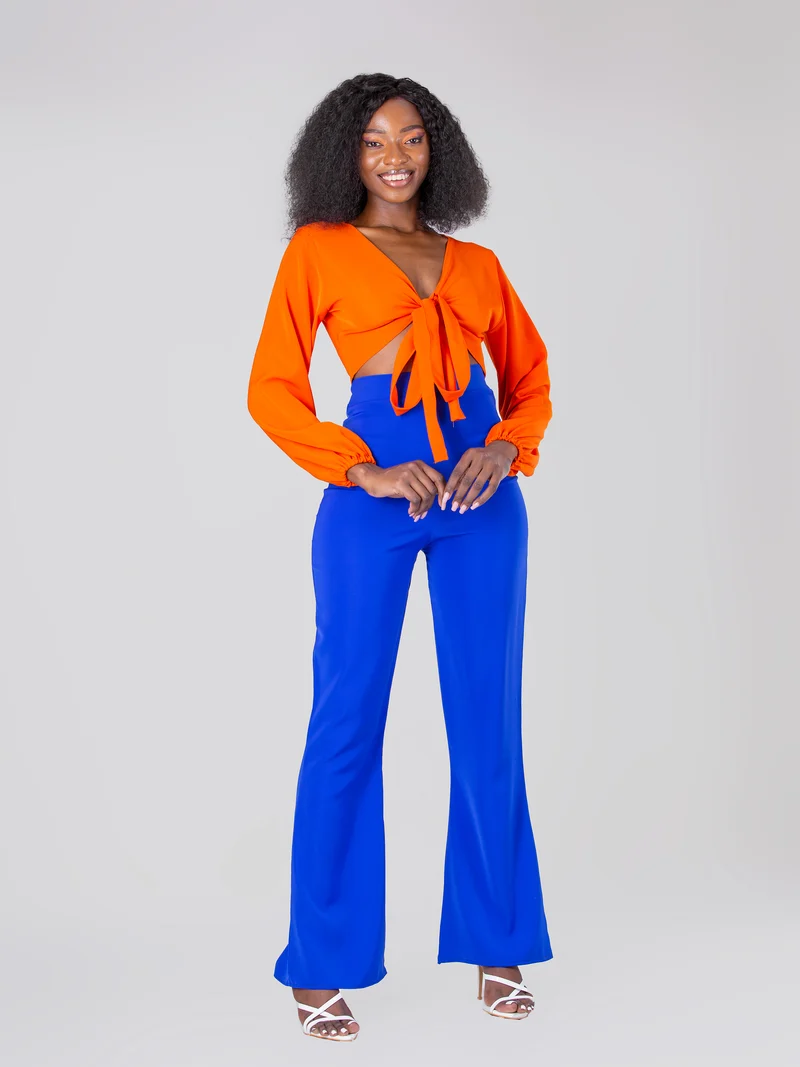 Da'Joy Fashions Andeska Pant Set - Orange & Royal Blue