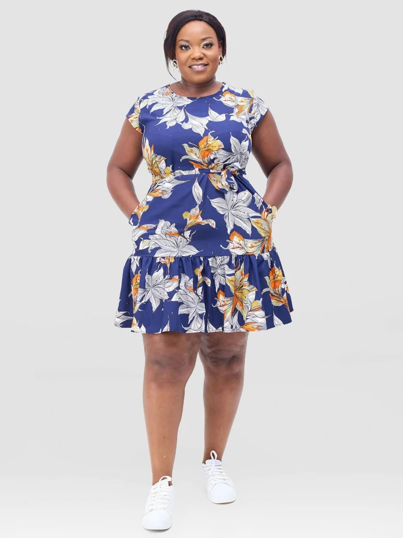 Lizola Udoka Shift Dress - Navy Blue / White / Green