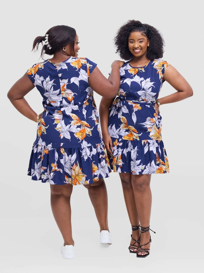 Lizola Udoka Shift Dress - Navy Blue / White / Green