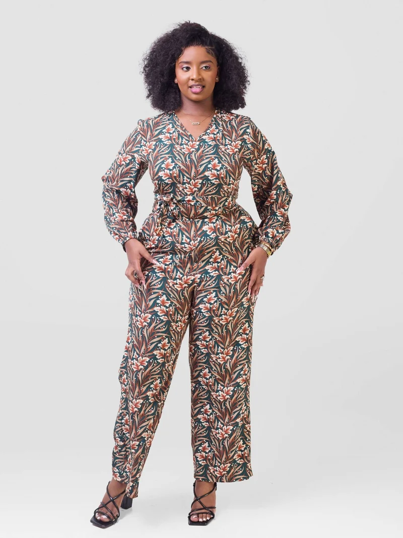 Lizola Wamuhu Jumpsuit - Green / Cream / Brown