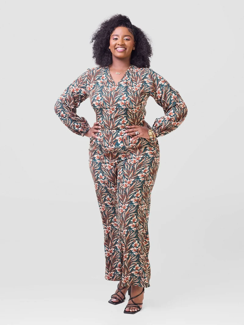Lizola Wamuhu Jumpsuit - Green / Cream / Brown