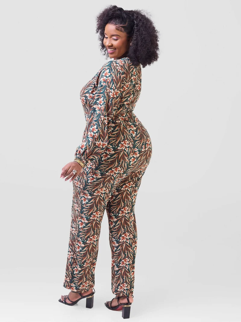 Lizola Wamuhu Jumpsuit - Green / Cream / Brown