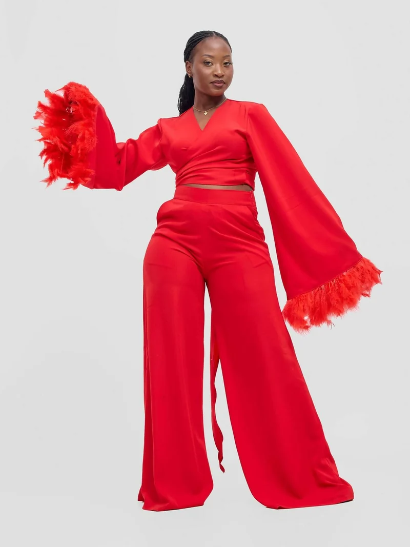 Merli Africa Flamingo Only Zaz Wrap Top - Red