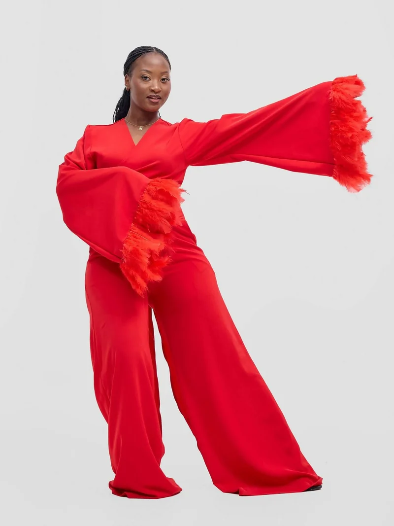Merli Africa Flamingo Only Zaz Wrap Top - Red