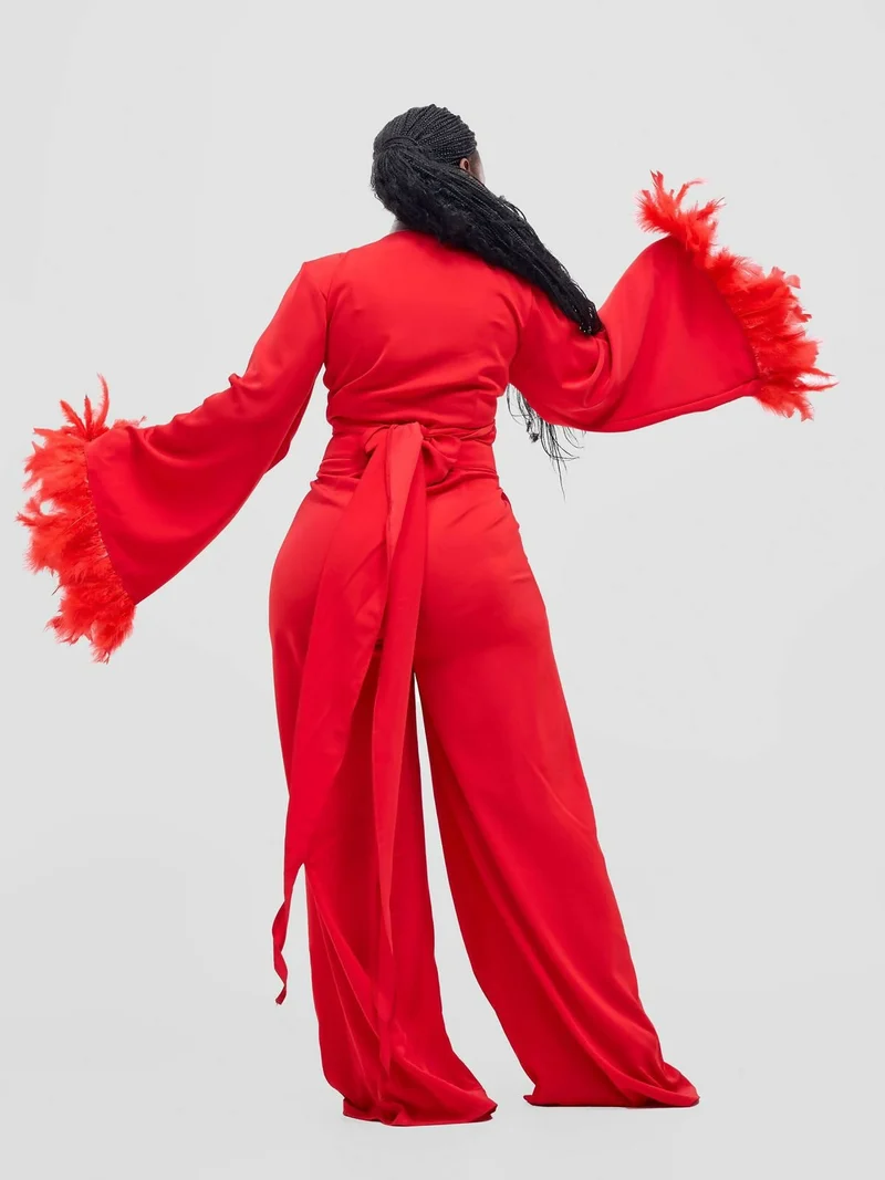 Merli Africa Flamingo Only Zaz Wrap Top - Red