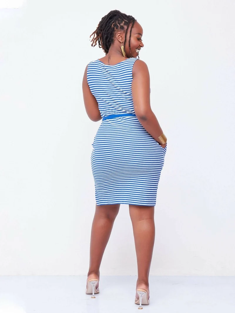 Hessed Mini Stripped Sleeveless Dress - Blue