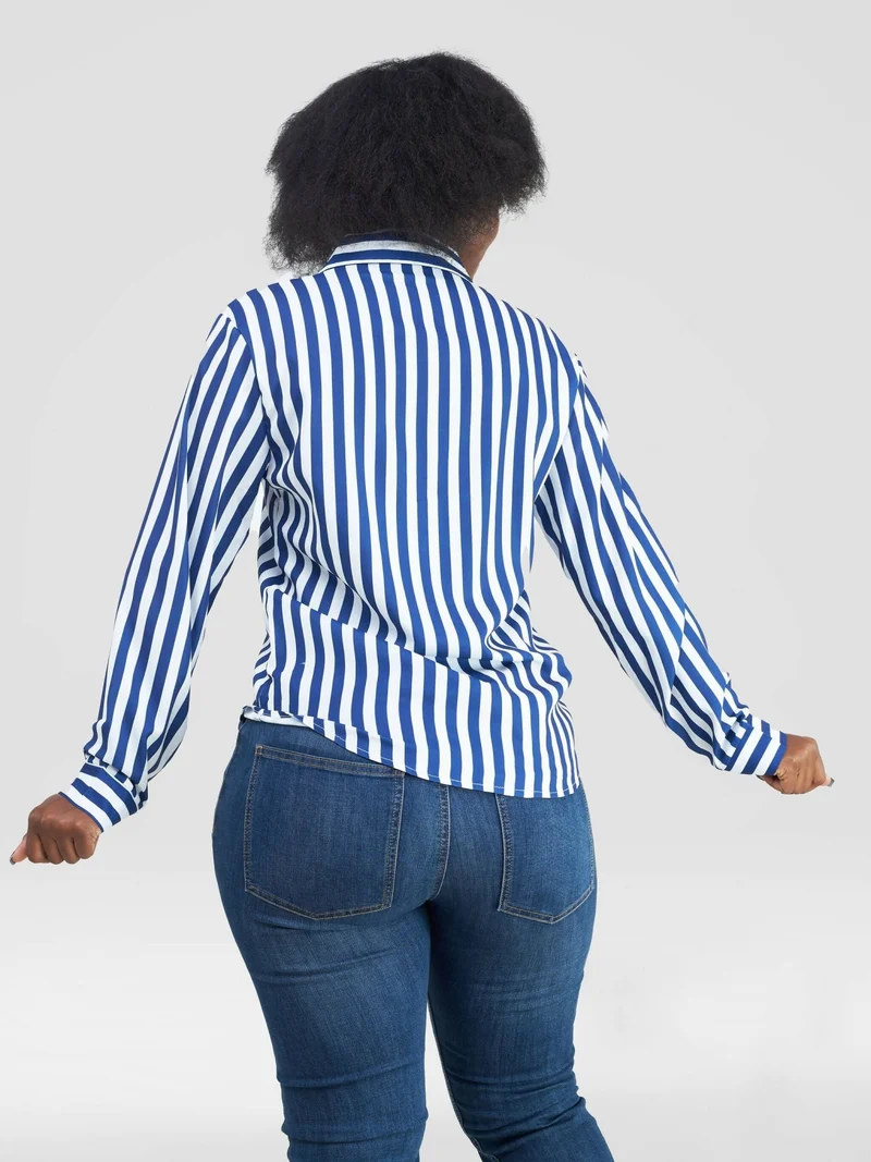 Stylish Sisters Stripped Official & Casual Shirt - Blue / White