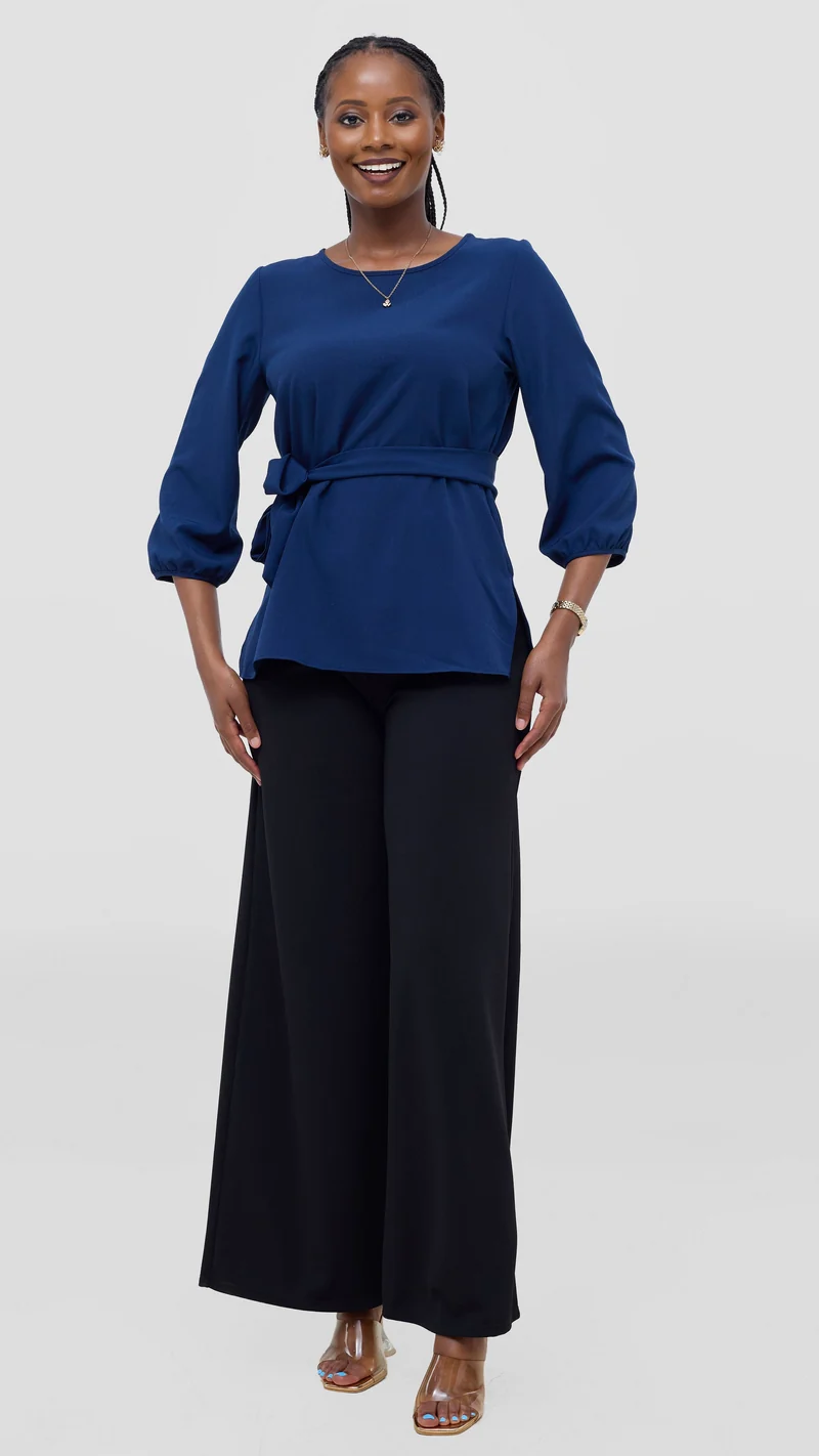 Vivo Kani Bishop Sleeve Top in Crepe - Navy