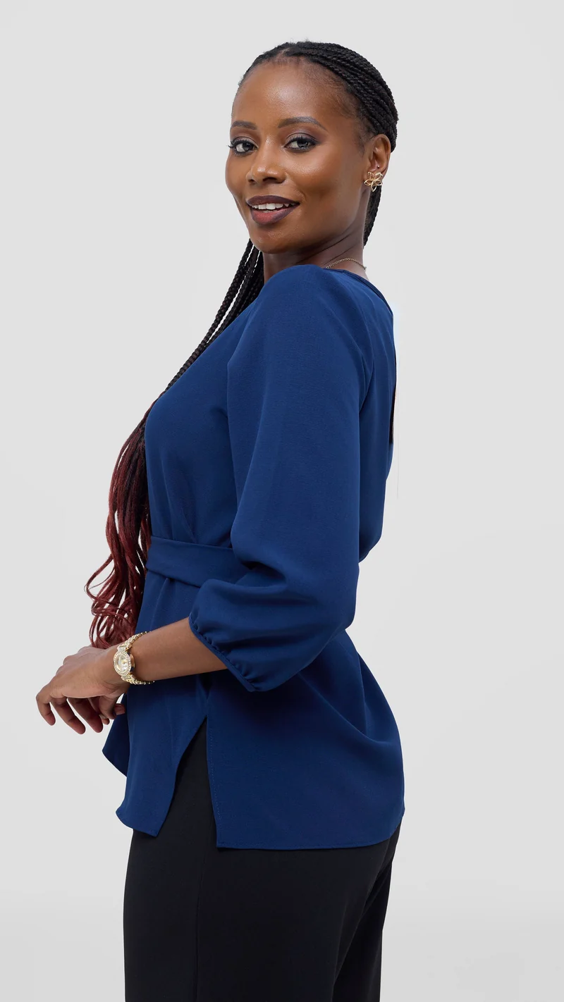 Vivo Kani Bishop Sleeve Top in Crepe - Navy