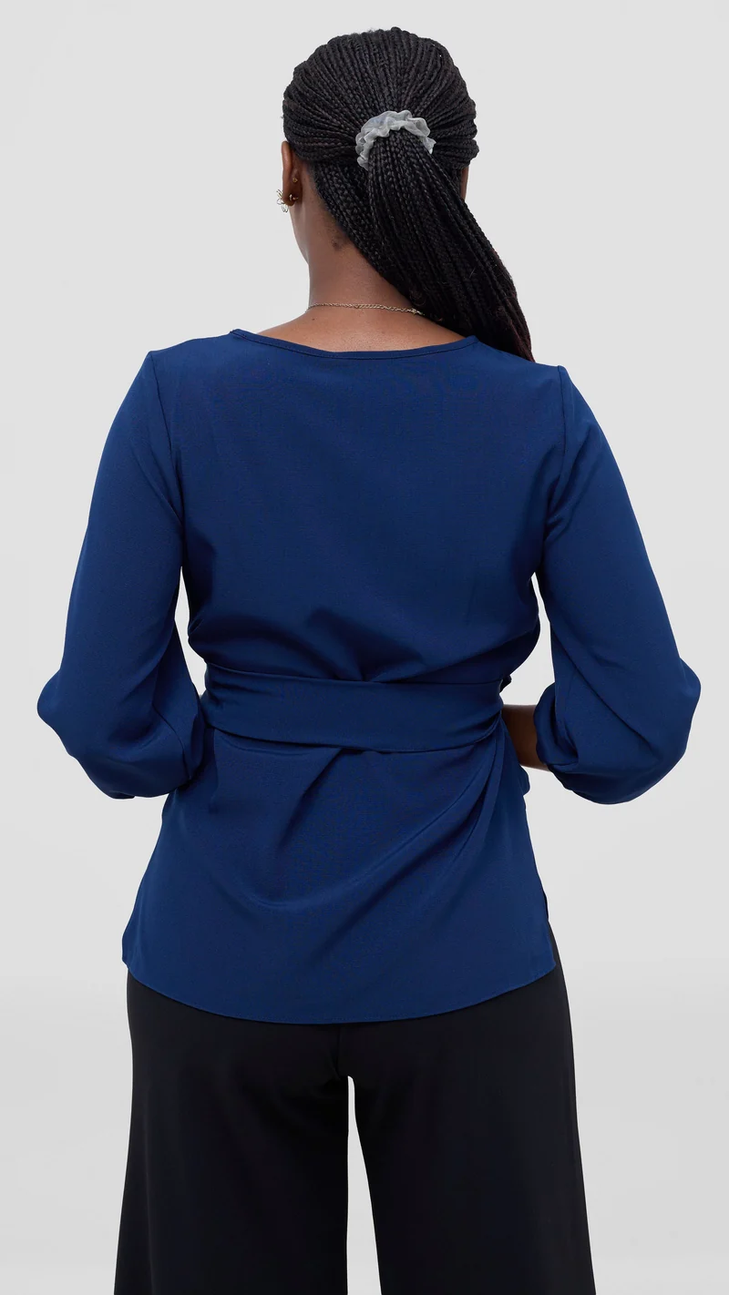 Vivo Kani Bishop Sleeve Top in Crepe - Navy
