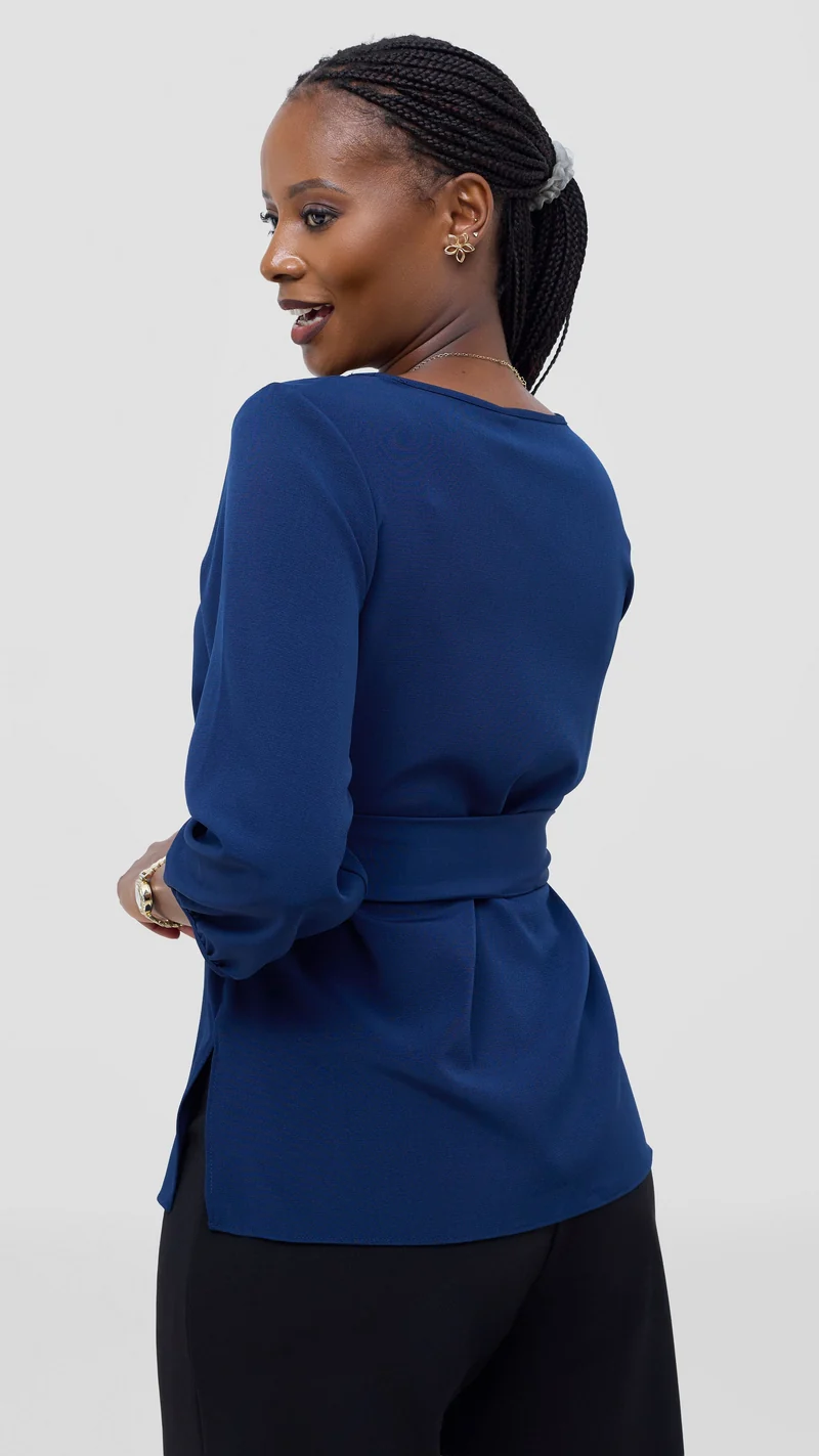 Vivo Kani Bishop Sleeve Top in Crepe - Navy