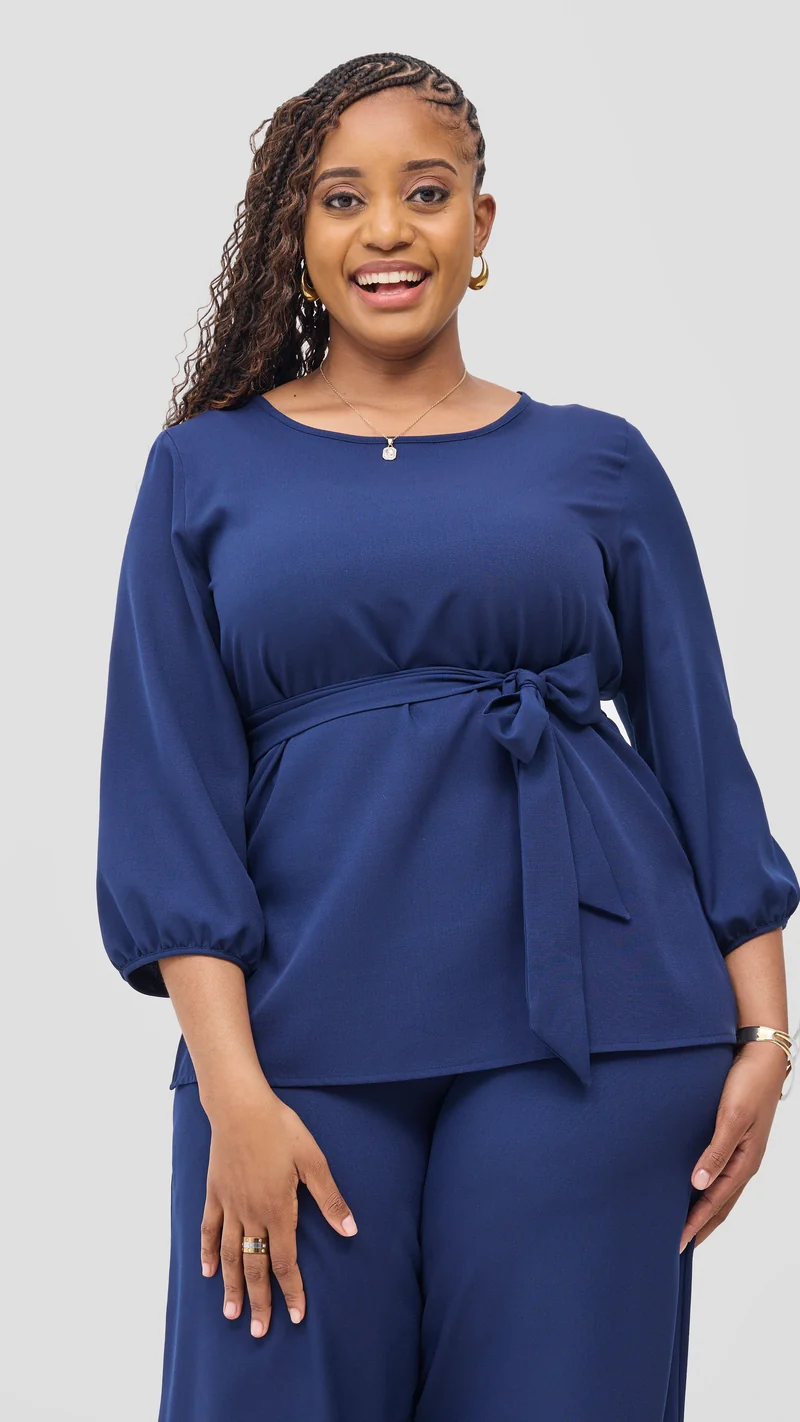 Vivo Kani Bishop Sleeve Top in Crepe - Navy