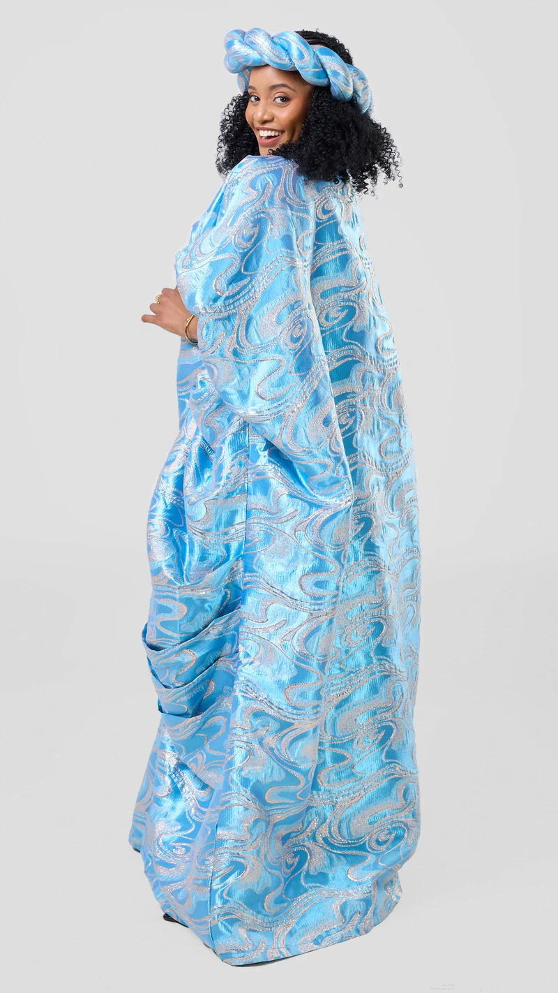 Hats and More Bold Elegance Brocade And Headpiece Dress - Sky Blue