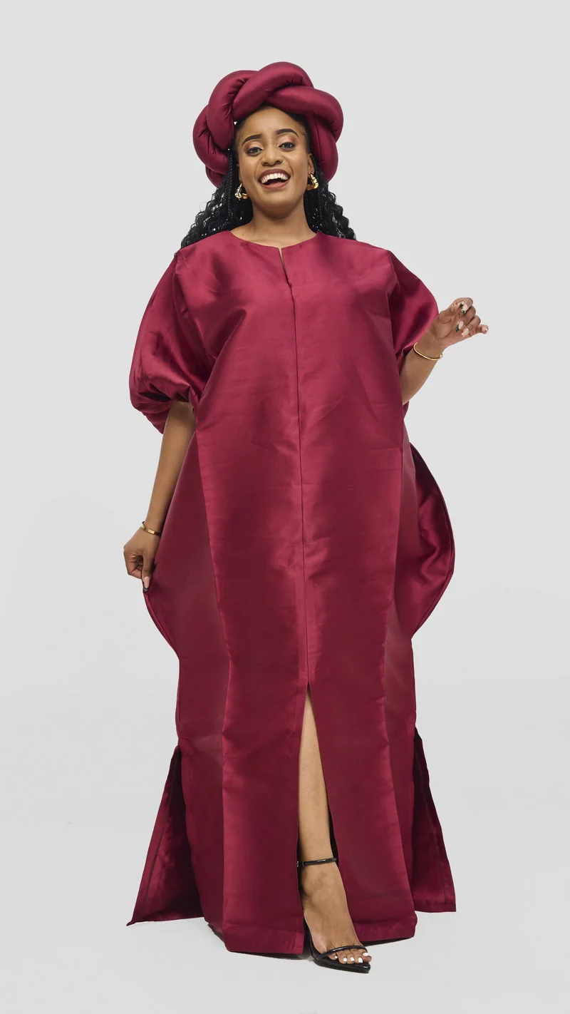 Hats And More Bold Elegance Mikado And Matching Headpiece Dress - Maroon