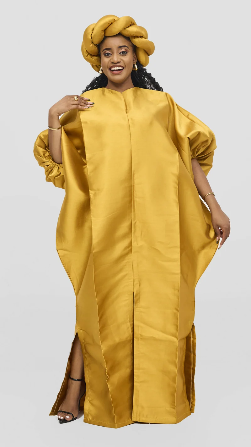 Hats and More Bold Elegance Mikado And Matching Headpiece Dress - Mustard