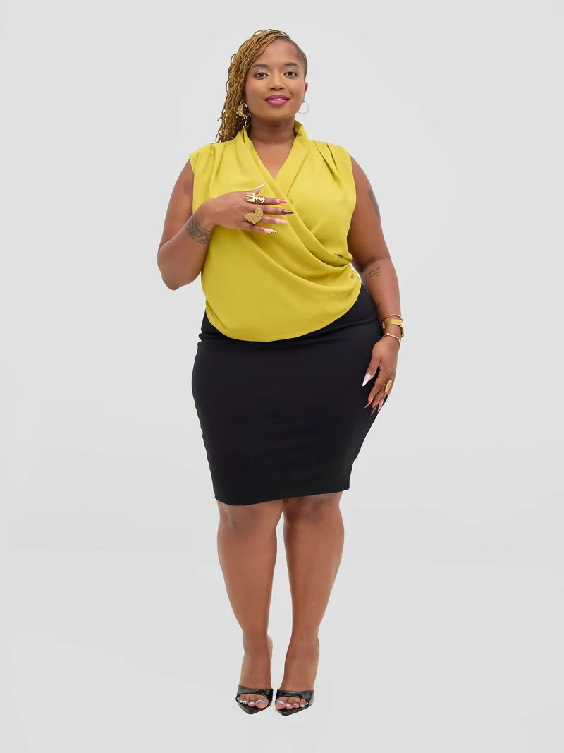 The Fashion Frenzy V-Neck Blouse Top - Yellow