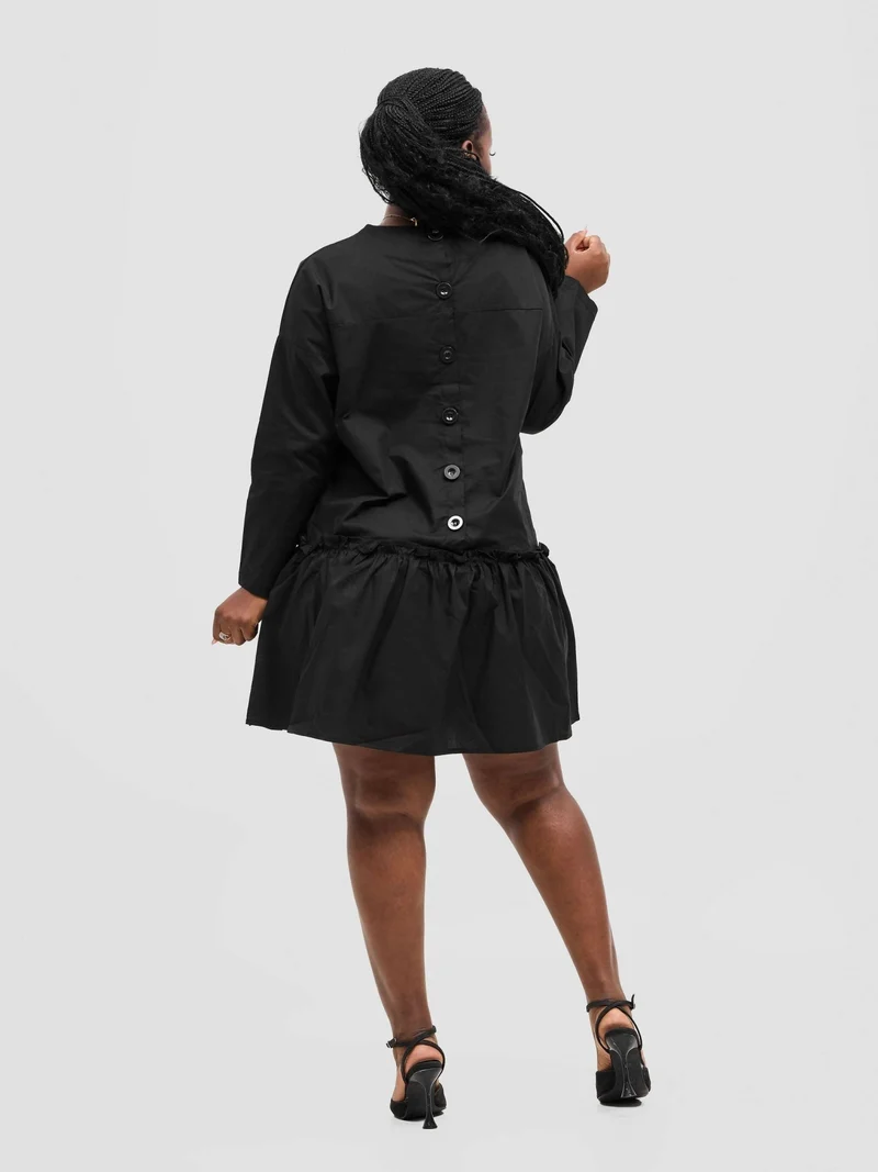 The Fashion Frenzy Buttoned Shift Dress - Black