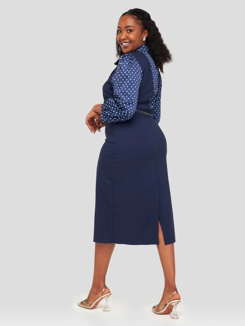 The Fashion Frenzy Belted Polka Dress - Navy