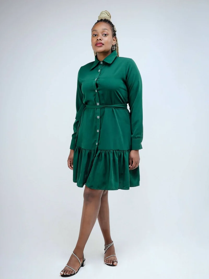 Phyls Collections Sheila Shirt Knee Length Dress - Green