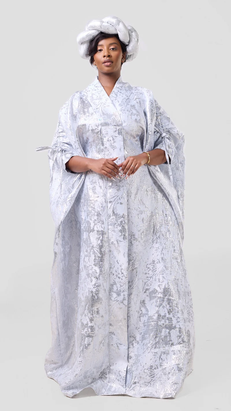 Hats And More Bold Elegance Mikado And Matching Headpiece Dress - Silver