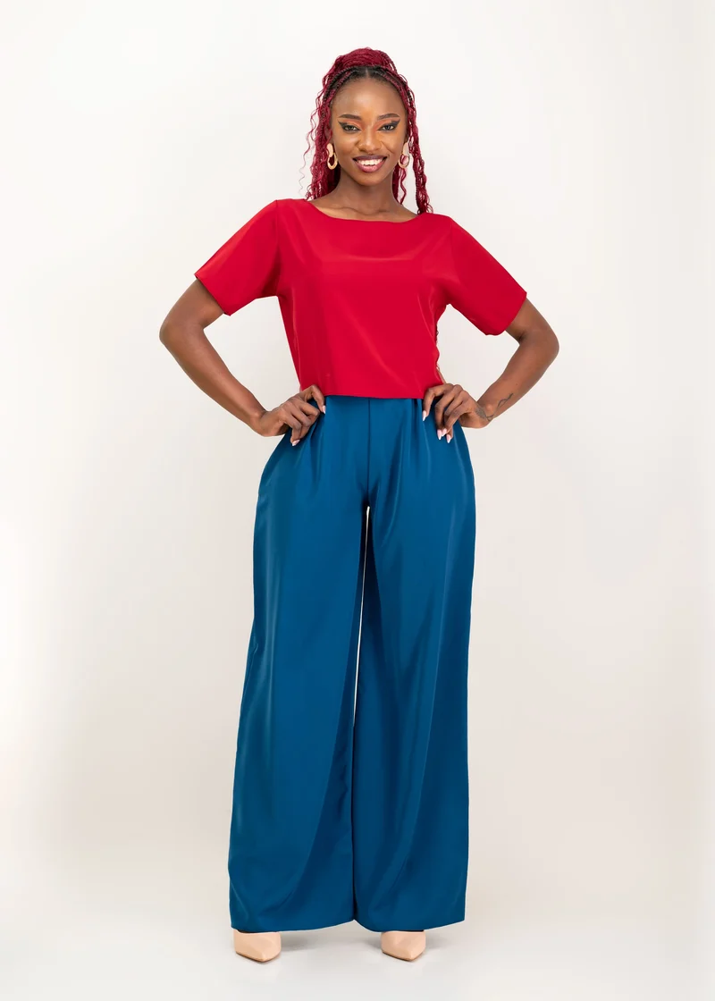 Da'Joy Fashions Elara Pant Set - Maroon / Sapphire Blue
