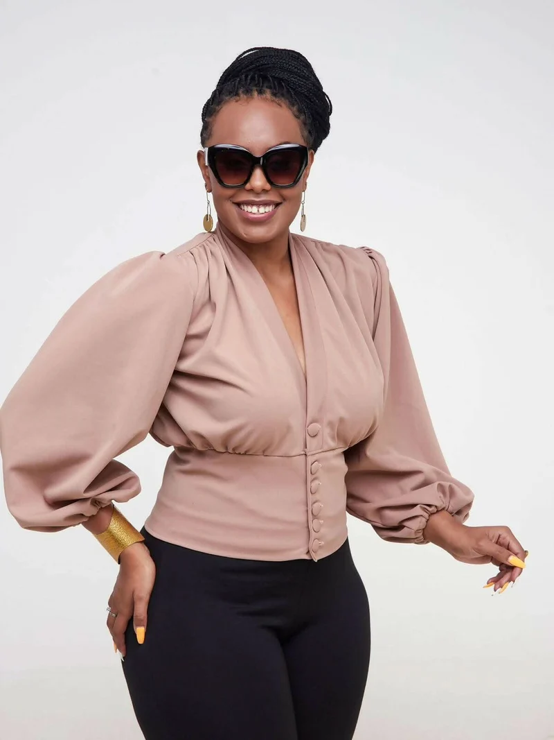 Merli Africa Lantern Sleeve Top - Nude