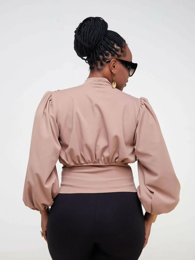 Merli Africa Lantern Sleeve Top - Nude