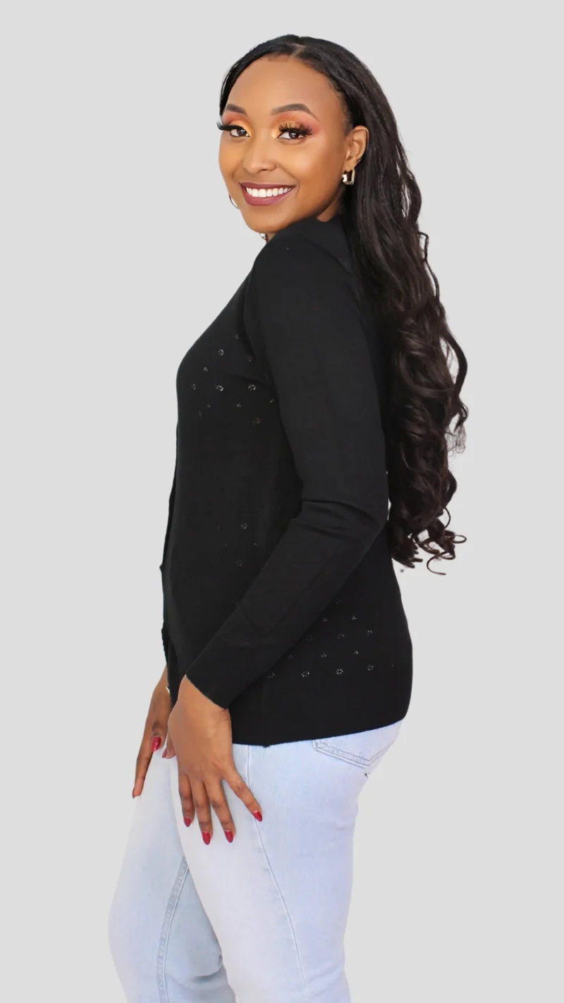 The Fashion Frenzy Pointelle Button Through Knit Cardigan – Black